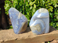 Polished Blue Lace Agate Standing Free Forms x 2 From Malawi - Toprock Gemstones and Minerals 