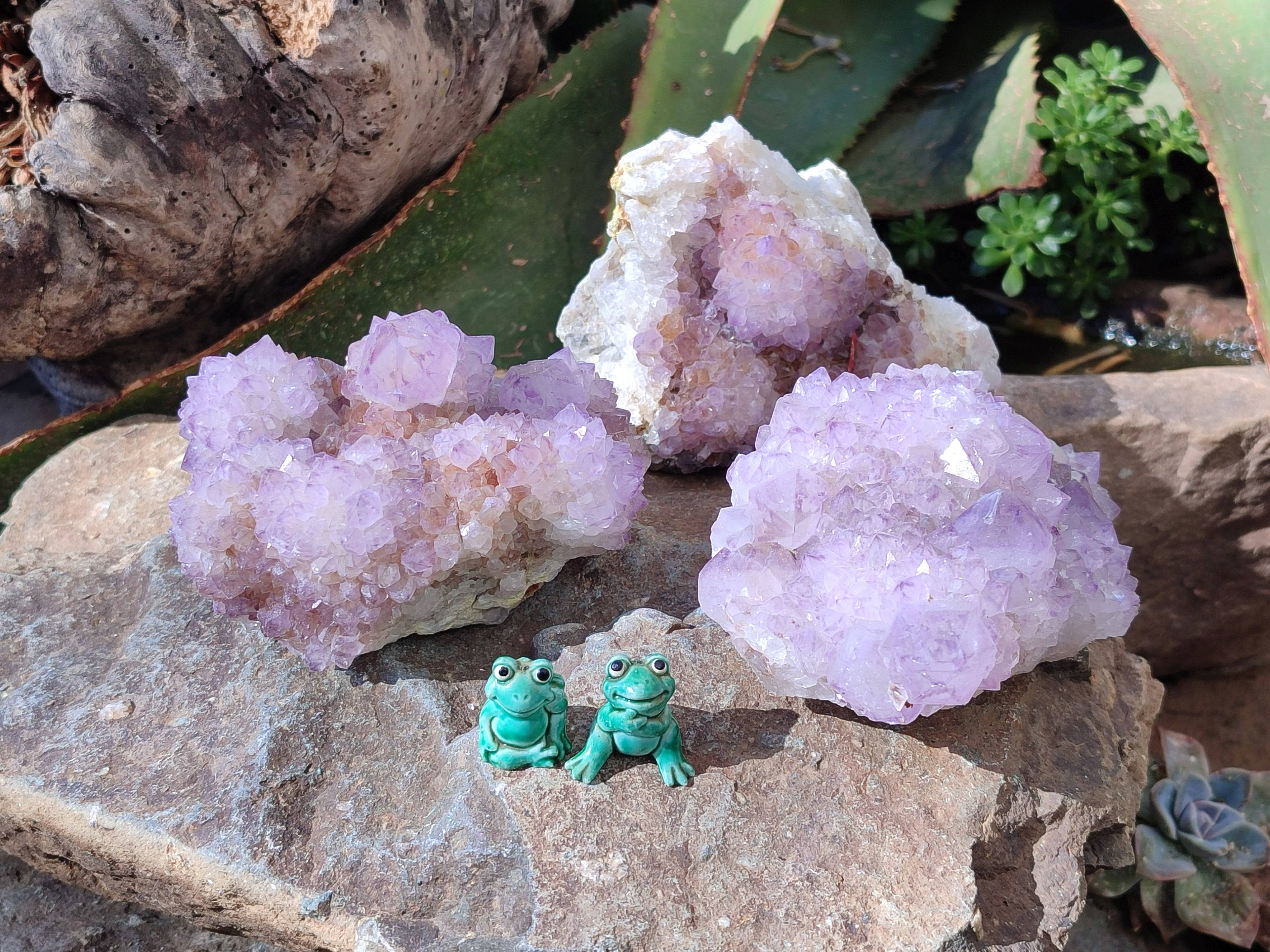 Natural Amethyst Spirit Quartz Clusters x 3 From South Africa - Toprock Gemstones and Minerals 