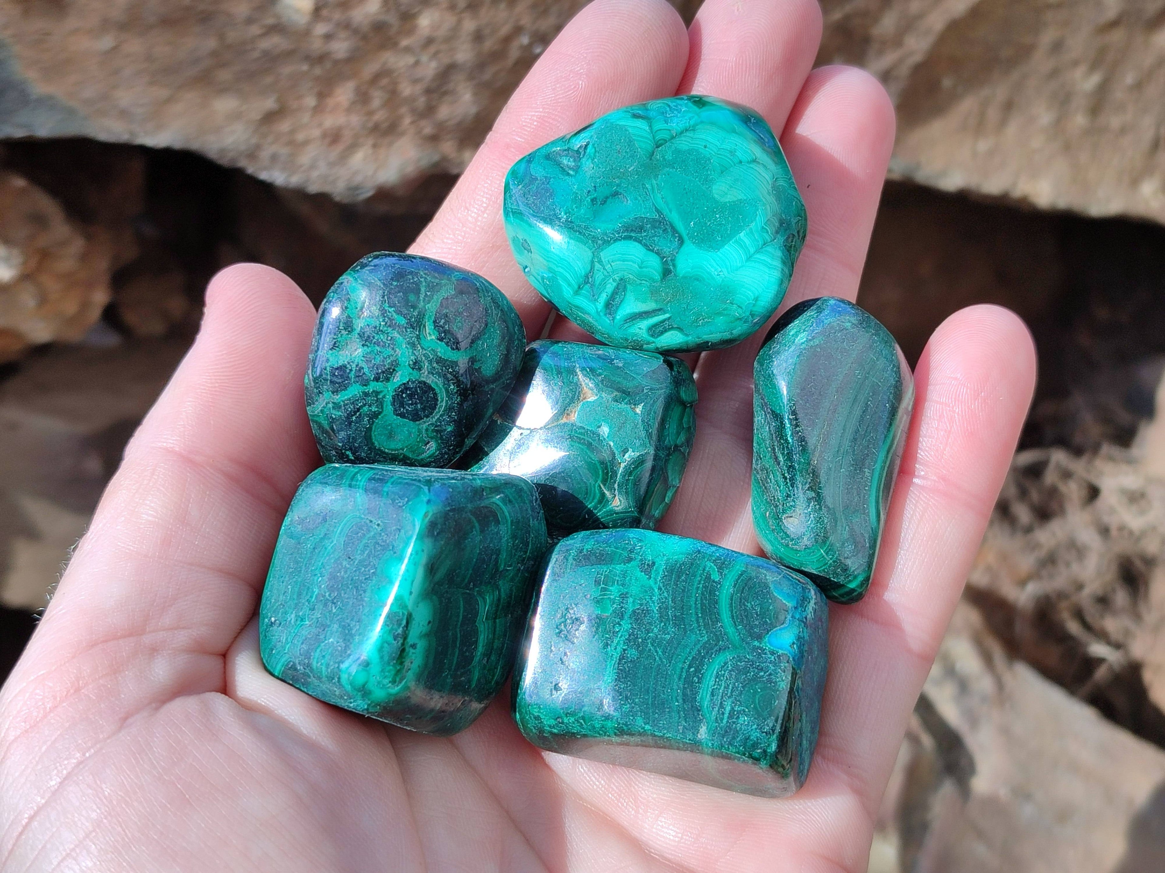 Polished Flower Banded Malachite Free Forms x 35 From Congo - Toprock Gemstones and Minerals 