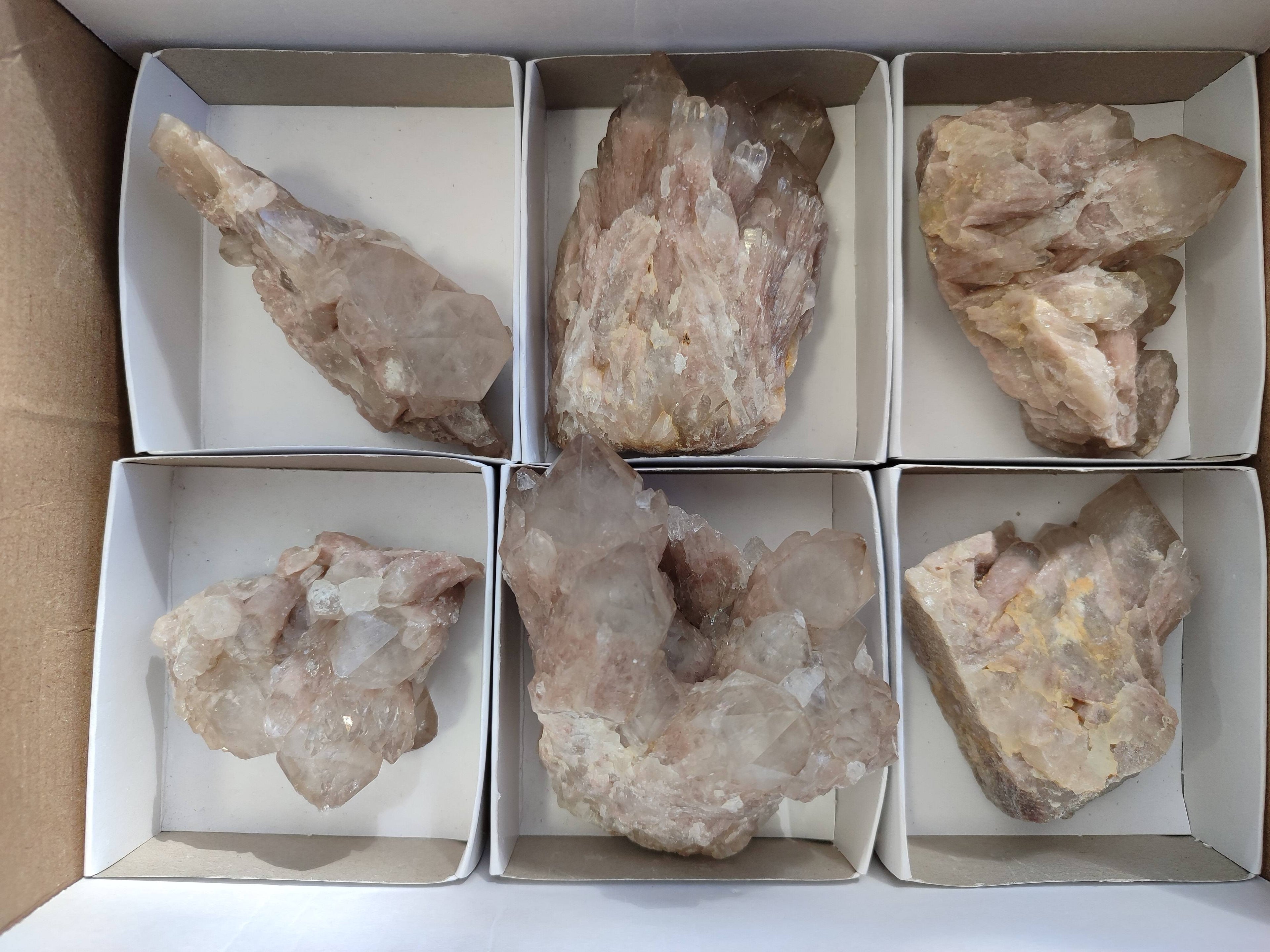 Natural Phantom Smokey Quartz Clusters x 6 From Luena, Congo - Toprock Gemstones and Minerals 