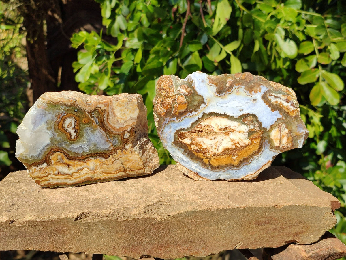 Polished On One Side 'Crazy' Blue Lace Agate x 3 From Namibia - Toprock Gemstones and Minerals 