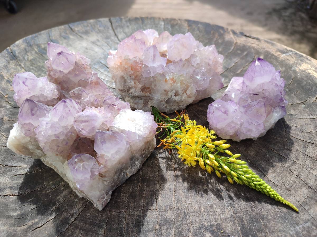 Natural Amethyst Spirit Quartz Clusters x 3 From South Africa - Toprock Gemstones and Minerals 