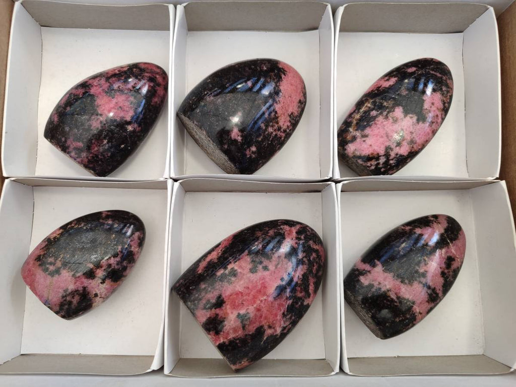 Polished Rhodonite Standing Free Forms x 6 From Madagascar - Toprock Gemstones and Minerals 