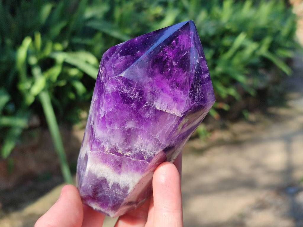 Polished Chevron Amethyst Points x 2 From Zambia - Toprock Gemstones and Minerals 