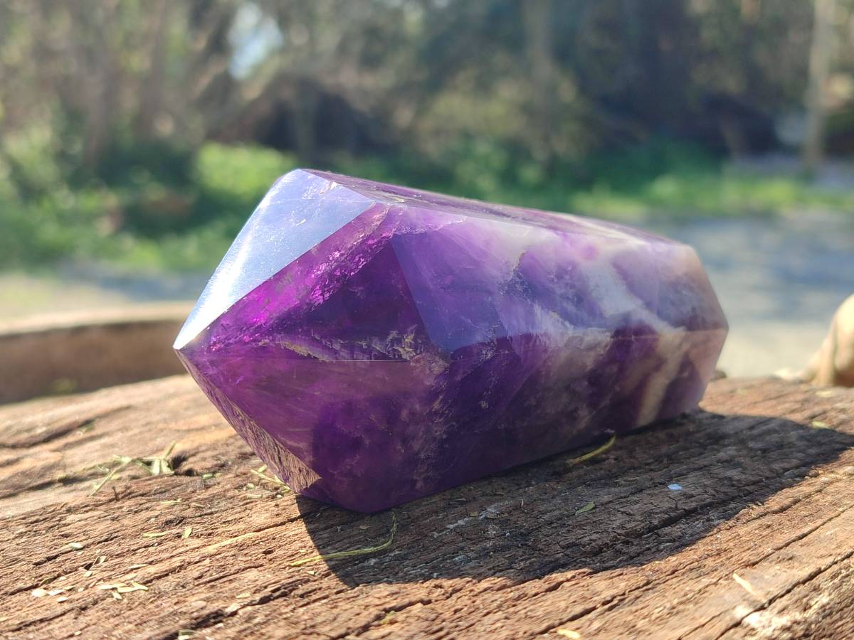 Polished Chevron Amethyst Points x 2 From Zambia - Toprock Gemstones and Minerals 