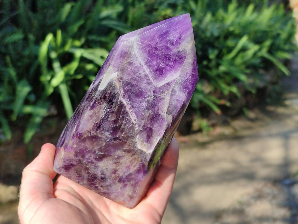 Polished Chevron Amethyst Points x 2 From Zambia - Toprock Gemstones and Minerals 