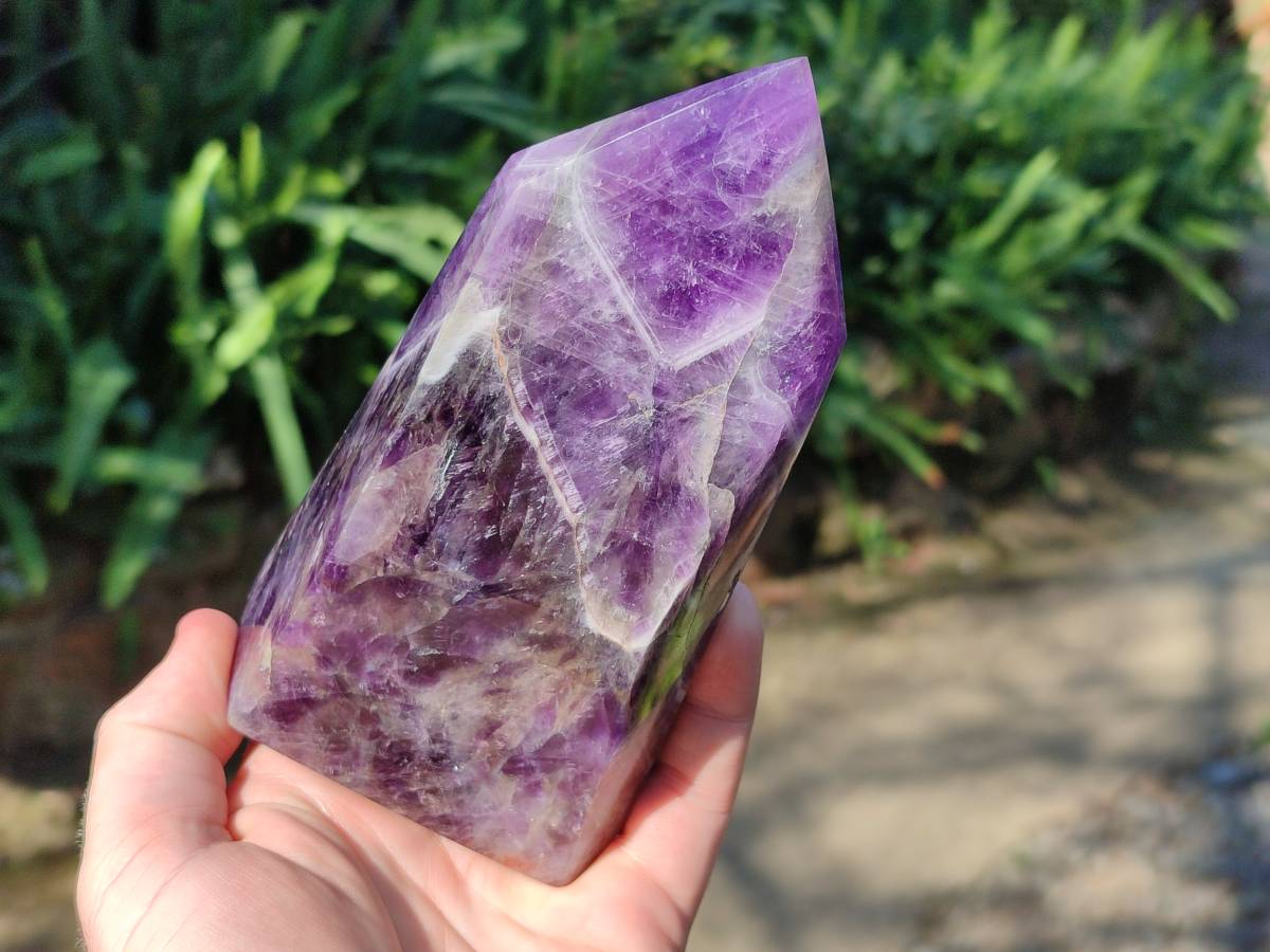 Polished Chevron Amethyst Points x 2 From Zambia - Toprock Gemstones and Minerals 