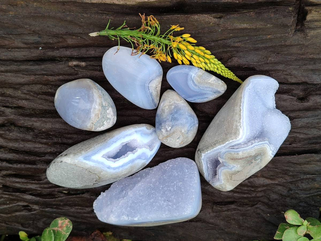 Polished Blue Lace Agate Geodes x 7 From Malawi - Toprock Gemstones and Minerals 