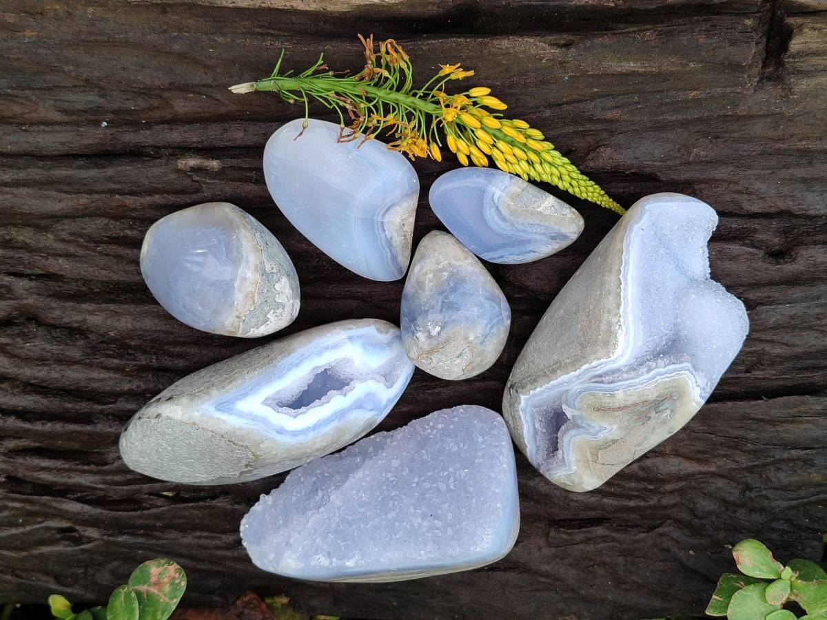 Polished Blue Lace Agate Geodes x 7 From Malawi - Toprock Gemstones and Minerals 