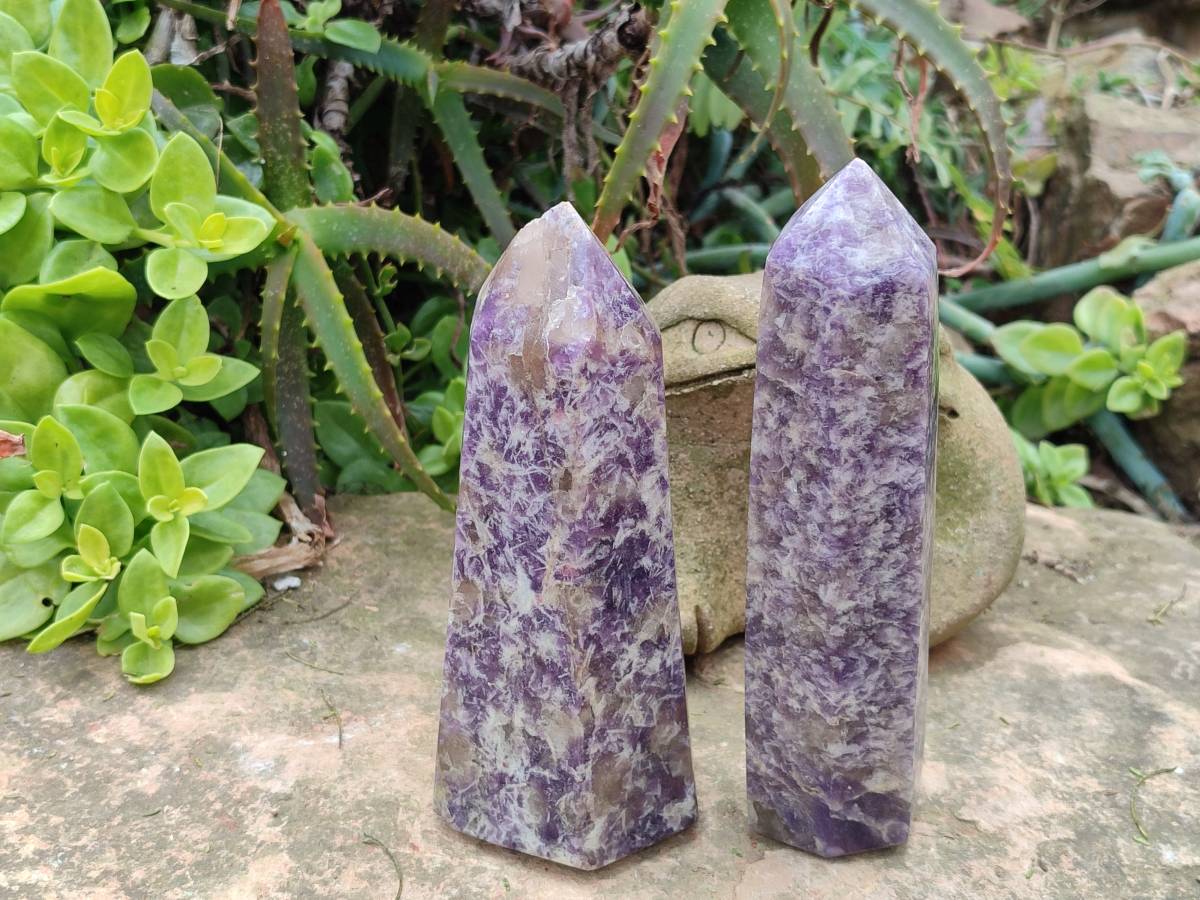 Polished Lepidolite with Pink Rubellite Points x 2 From Ambatondrazaka, Madagascar - Toprock Gemstones and Minerals 