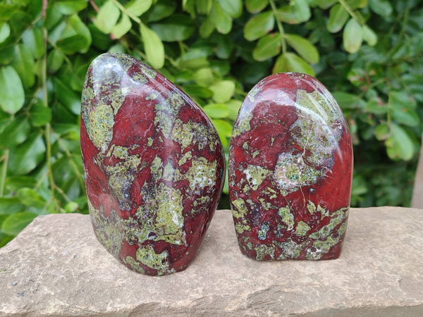 Polished Bastite Dragon Bloodstone Standing Free Forms x 3 From South Africa