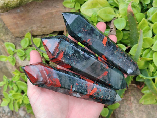 Polished Double Terminated Bloodstone Points x 6 From Swaziland