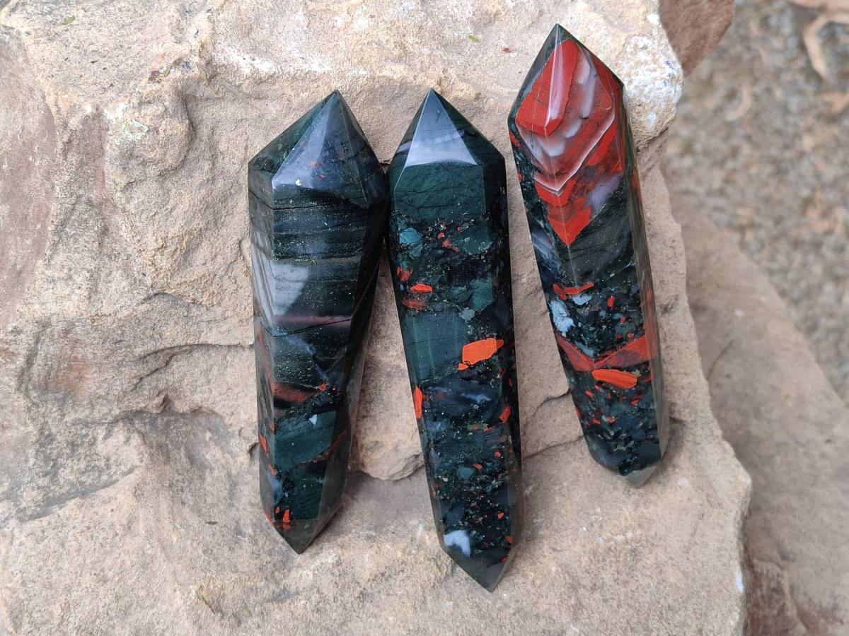 Polished Double Terminated Bloodstone Points x 6 From Swaziland - Toprock Gemstones and Minerals 
