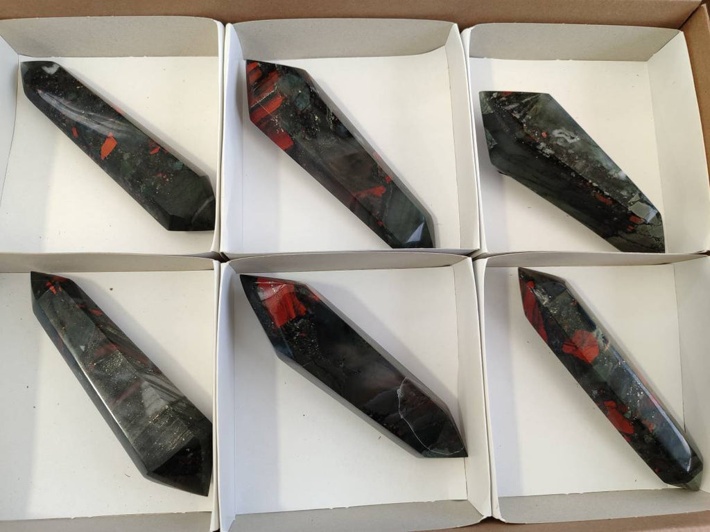 Polished Double Terminated Bloodstone Points x 6 From Swaziland - Toprock Gemstones and Minerals 