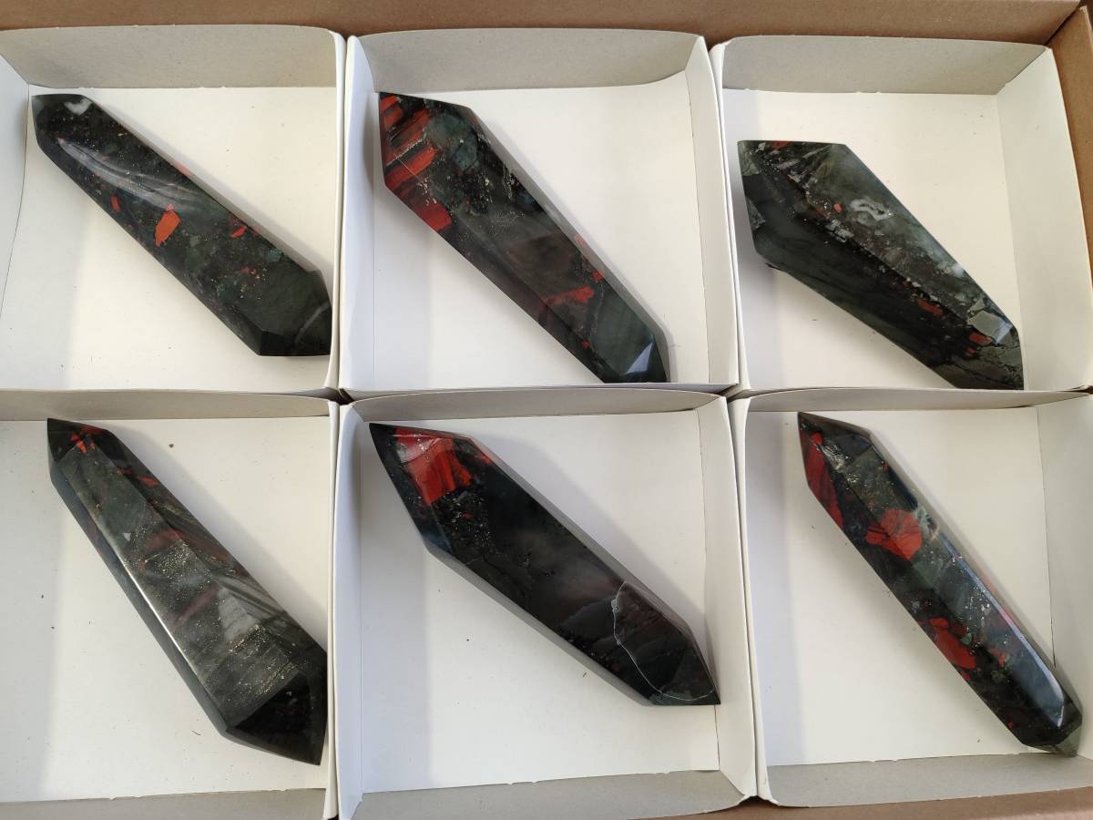 Polished Double Terminated Bloodstone Points x 6 From Swaziland - Toprock Gemstones and Minerals 