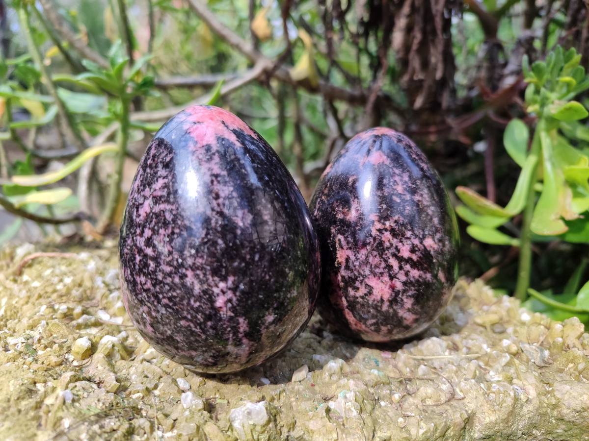 Polished Rhodonite Eggs x 3 From Madagascar - Toprock Gemstones and Minerals 
