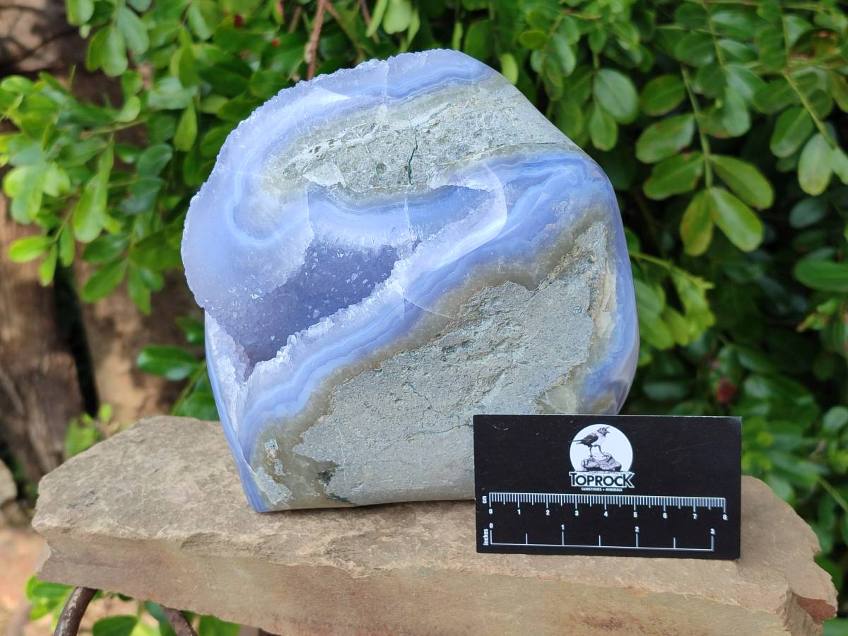 Polished Blue Lace Agate Standing Free Form x 1 From Malawi - Toprock Gemstones and Minerals 