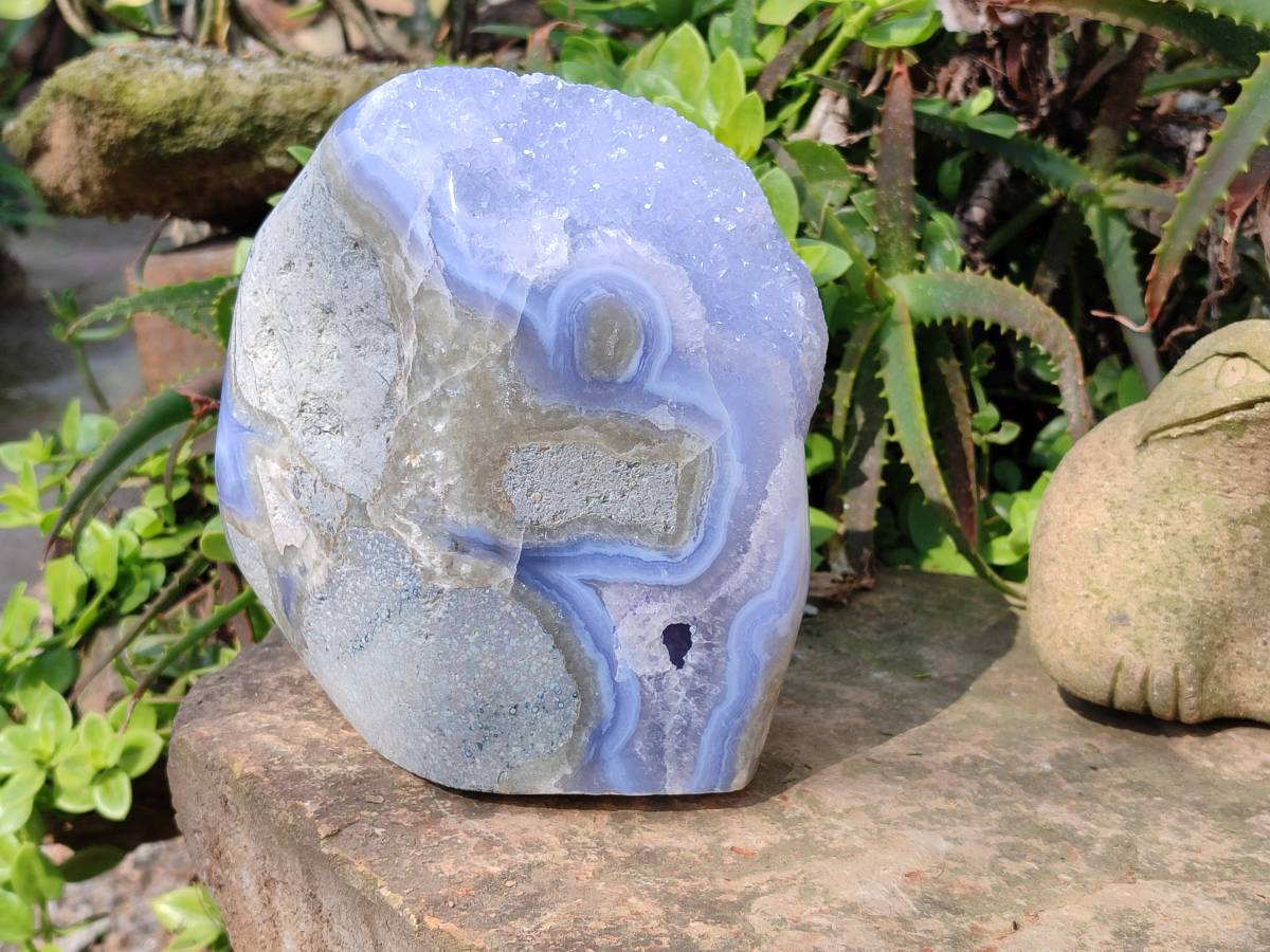 Polished Blue Lace Agate Standing Free Form x 1 From Malawi - Toprock Gemstones and Minerals 