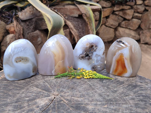 Polished Agate Standing Free Forms x 4 From Madagascar