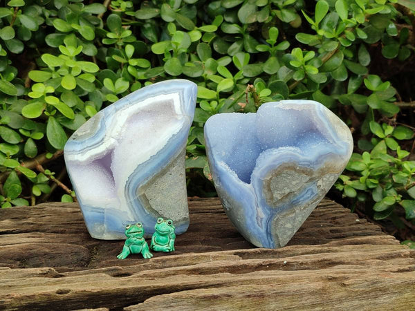 Polished Blue Lace Agate Standing Free Forms x 2 From Malawi