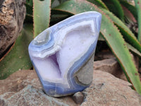 Polished Blue Lace Agate Standing Free Forms x 2 From Malawi - Toprock Gemstones and Minerals 