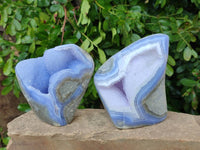 Polished Blue Lace Agate Standing Free Forms x 2 From Malawi - Toprock Gemstones and Minerals 