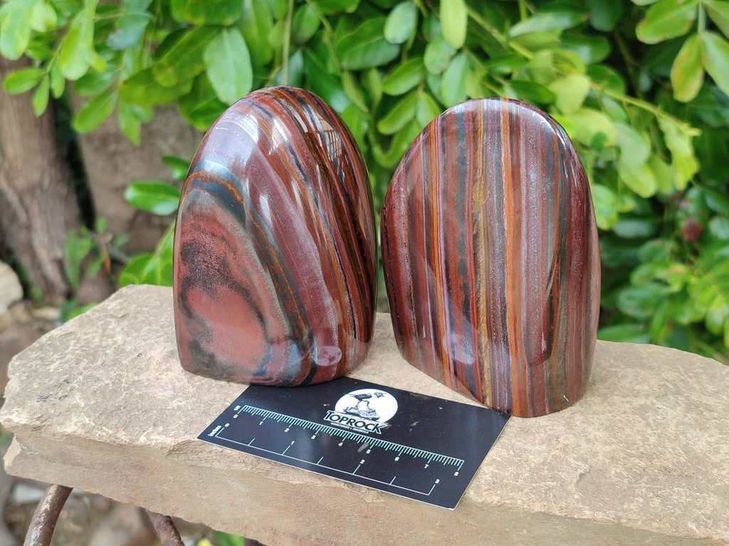 Polished Banded Tiger Iron Standing Free Forms x 3 From South Africa - Toprock Gemstones and Minerals 