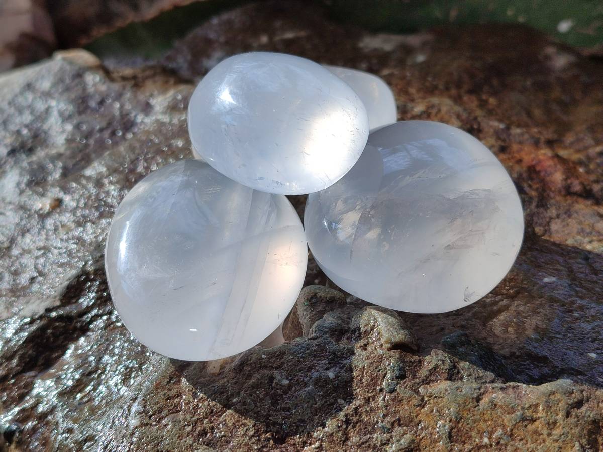 Polished Girasol Pearl Quartz Palm Stones x 20 From Ambatondrazaka, Madagascar - Toprock Gemstones and Minerals 