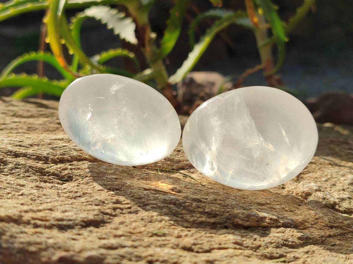 Polished Girasol Pearl Quartz Palm Stones x 20 From Ambatondrazaka, Madagascar - Toprock Gemstones and Minerals 
