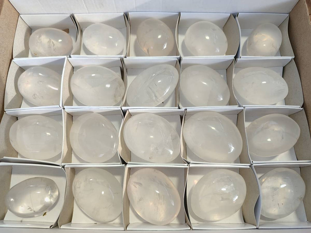 Polished Girasol Pearl Quartz Palm Stones x 20 From Ambatondrazaka, Madagascar - Toprock Gemstones and Minerals 