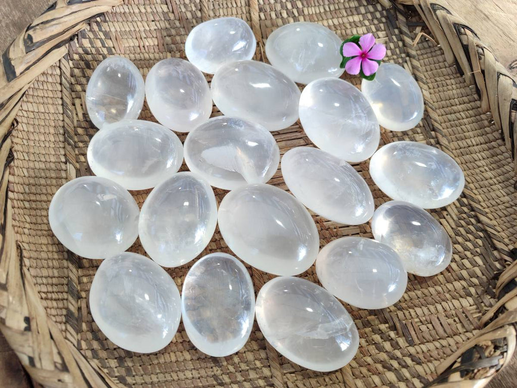 Polished Girasol Pearl Quartz Palm Stones x 20 From Ambatondrazaka, Madagascar - Toprock Gemstones and Minerals 