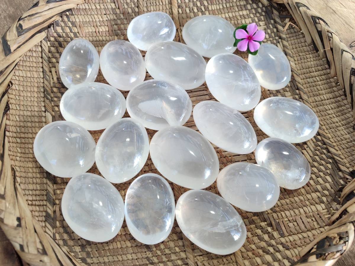 Polished Girasol Pearl Quartz Palm Stones x 20 From Ambatondrazaka, Madagascar - Toprock Gemstones and Minerals 