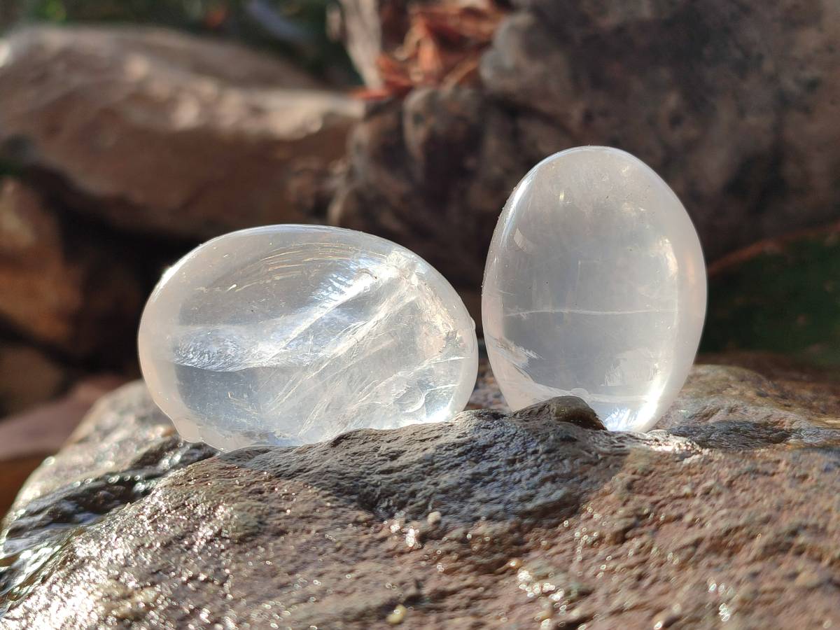 Polished Girasol Pearl Quartz Palm Stones x 20 From Ambatondrazaka, Madagascar - Toprock Gemstones and Minerals 