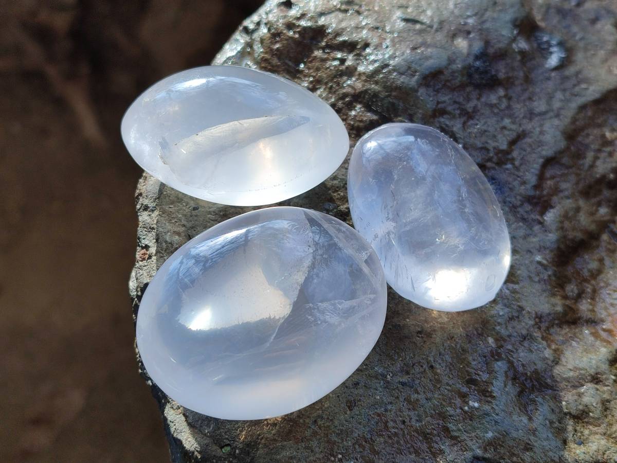 Polished Girasol Pearl Quartz Palm Stones x 20 From Ambatondrazaka, Madagascar - Toprock Gemstones and Minerals 