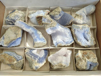 Natural Blue Lace Agate Geode Specimens x 12 From Malawi