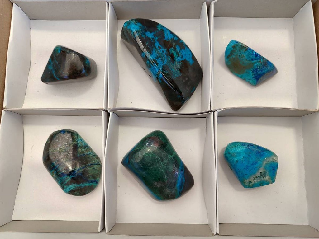 Polished Shattuckite Free Forms x 6 From Kaokoveld, Namibia - Toprock Gemstones and Minerals 