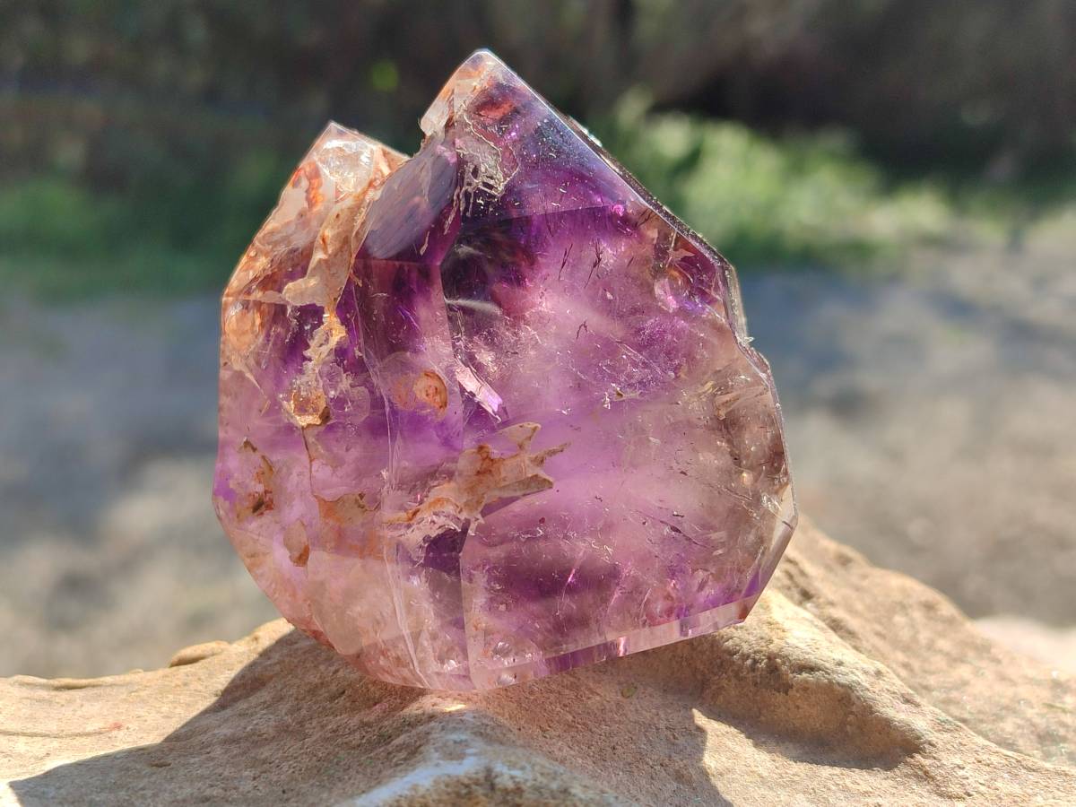 Polished Window Amethyst Crystals x 3 From Madagascar - Toprock Gemstones and Minerals 