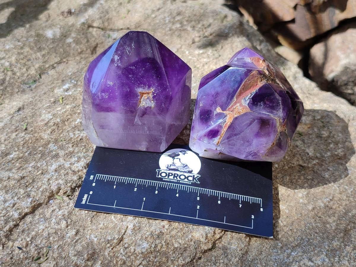 Polished Window Amethyst Crystals x 3 From Madagascar - Toprock Gemstones and Minerals 