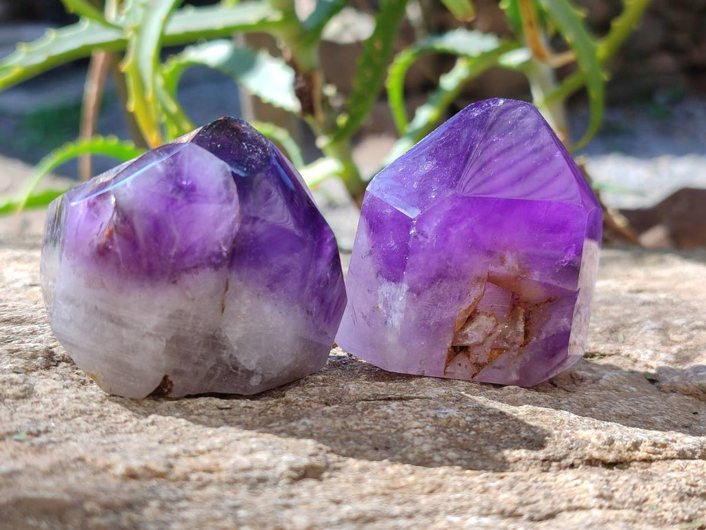 Polished Window Amethyst Crystals x 3 From Madagascar - Toprock Gemstones and Minerals 