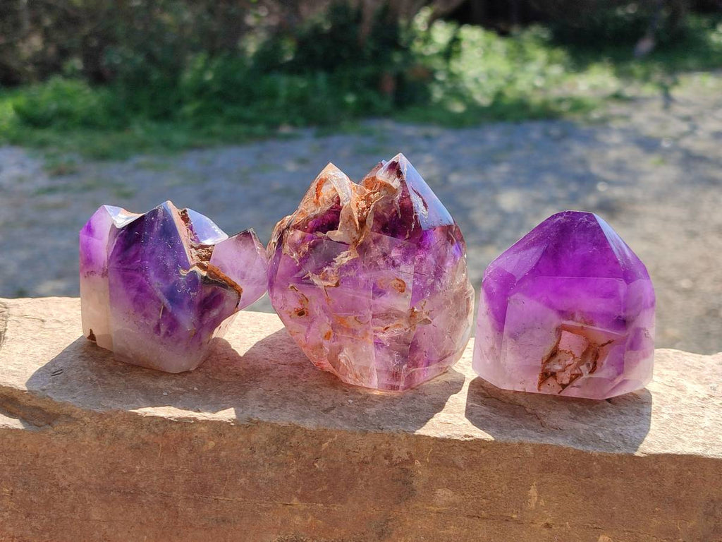 Polished Window Amethyst Crystals x 3 From Madagascar - Toprock Gemstones and Minerals 