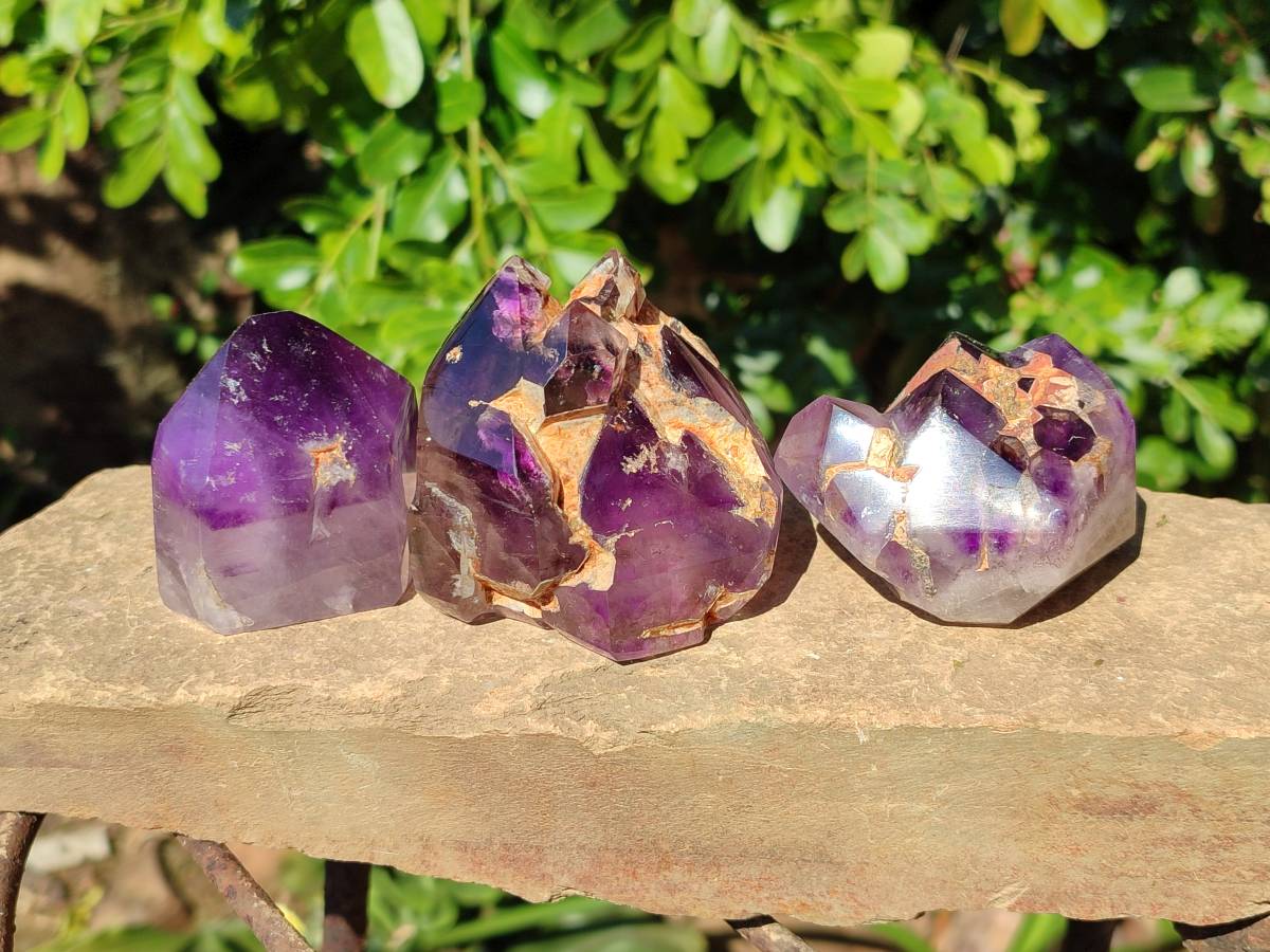Polished Window Amethyst Crystals x 3 From Madagascar - Toprock Gemstones and Minerals 