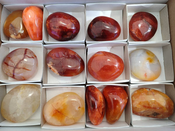 Polished Carnelian Agate Palm Stones x 14 From Madagascar