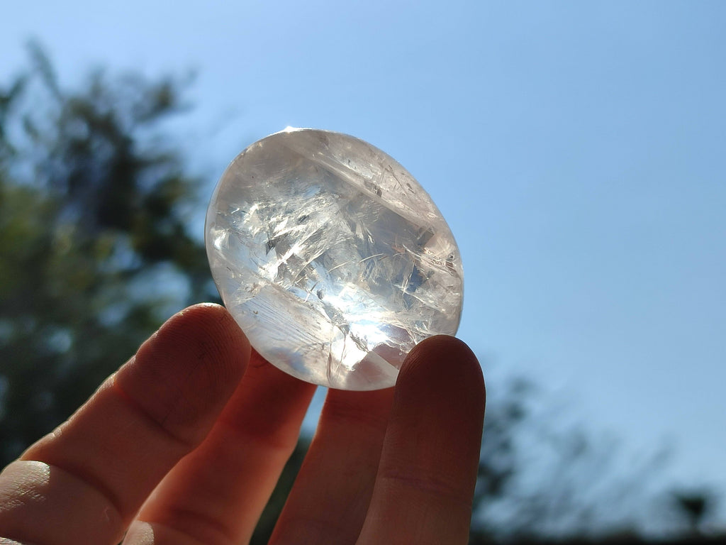 Polished Girasol Pearl Quartz Palm Stones x 20 From Ambatondrazaka, Madagascar - Toprock Gemstones and Minerals 