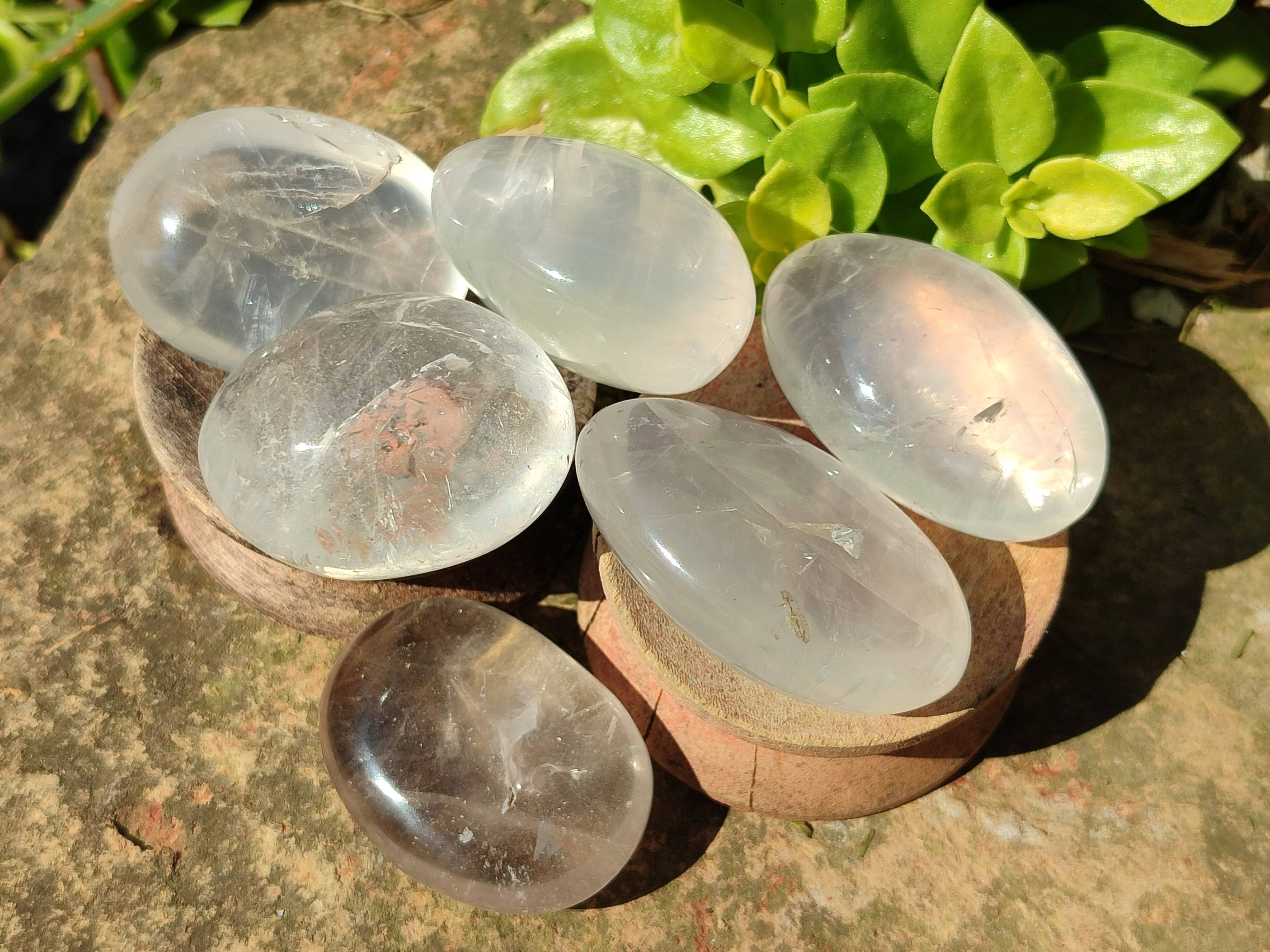 Polished Girasol Pearl Quartz Palm Stones x 20 From Ambatondrazaka, Madagascar - Toprock Gemstones and Minerals 