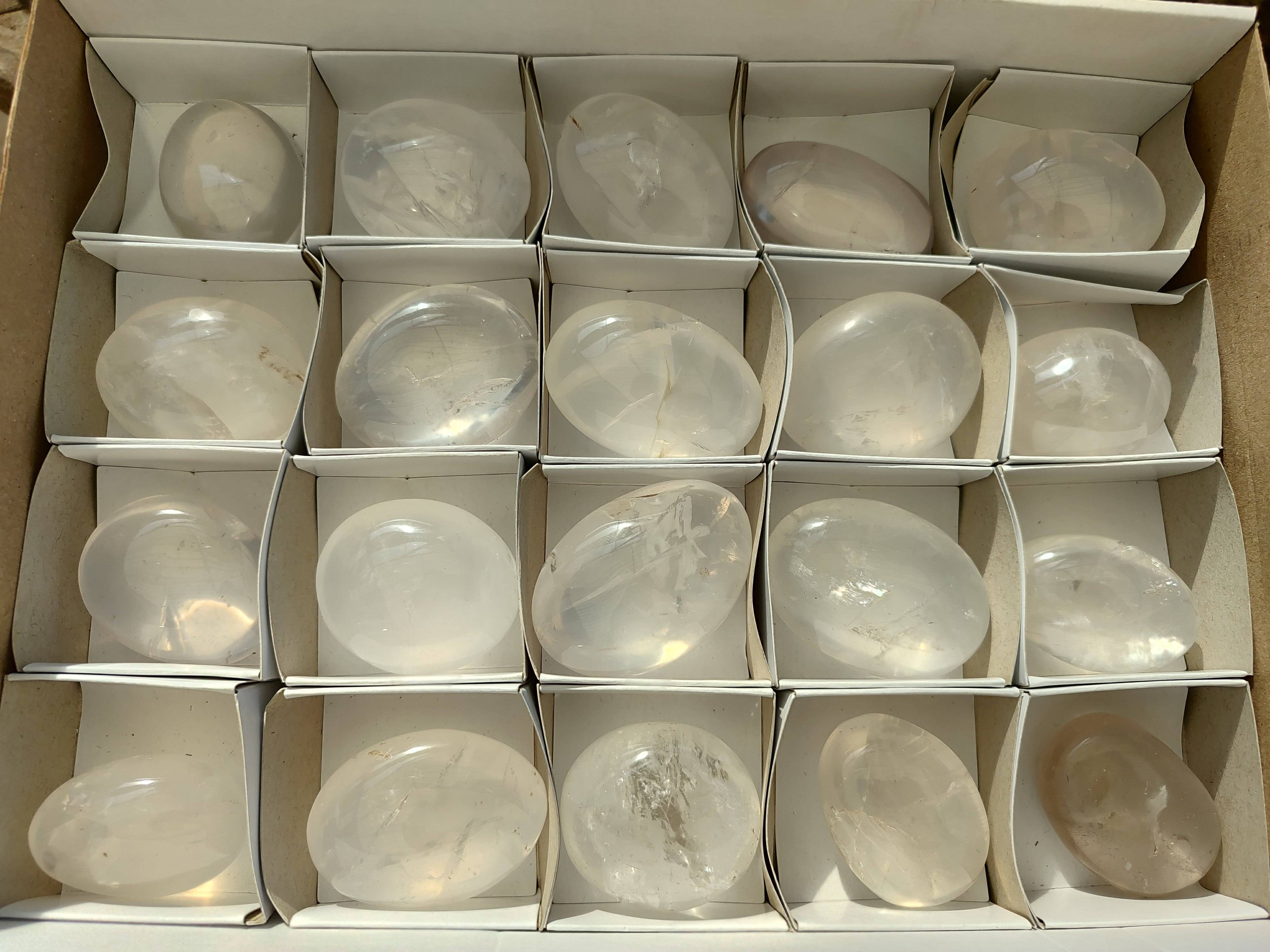 Polished Girasol Pearl Quartz Palm Stones x 20 From Ambatondrazaka, Madagascar - Toprock Gemstones and Minerals 