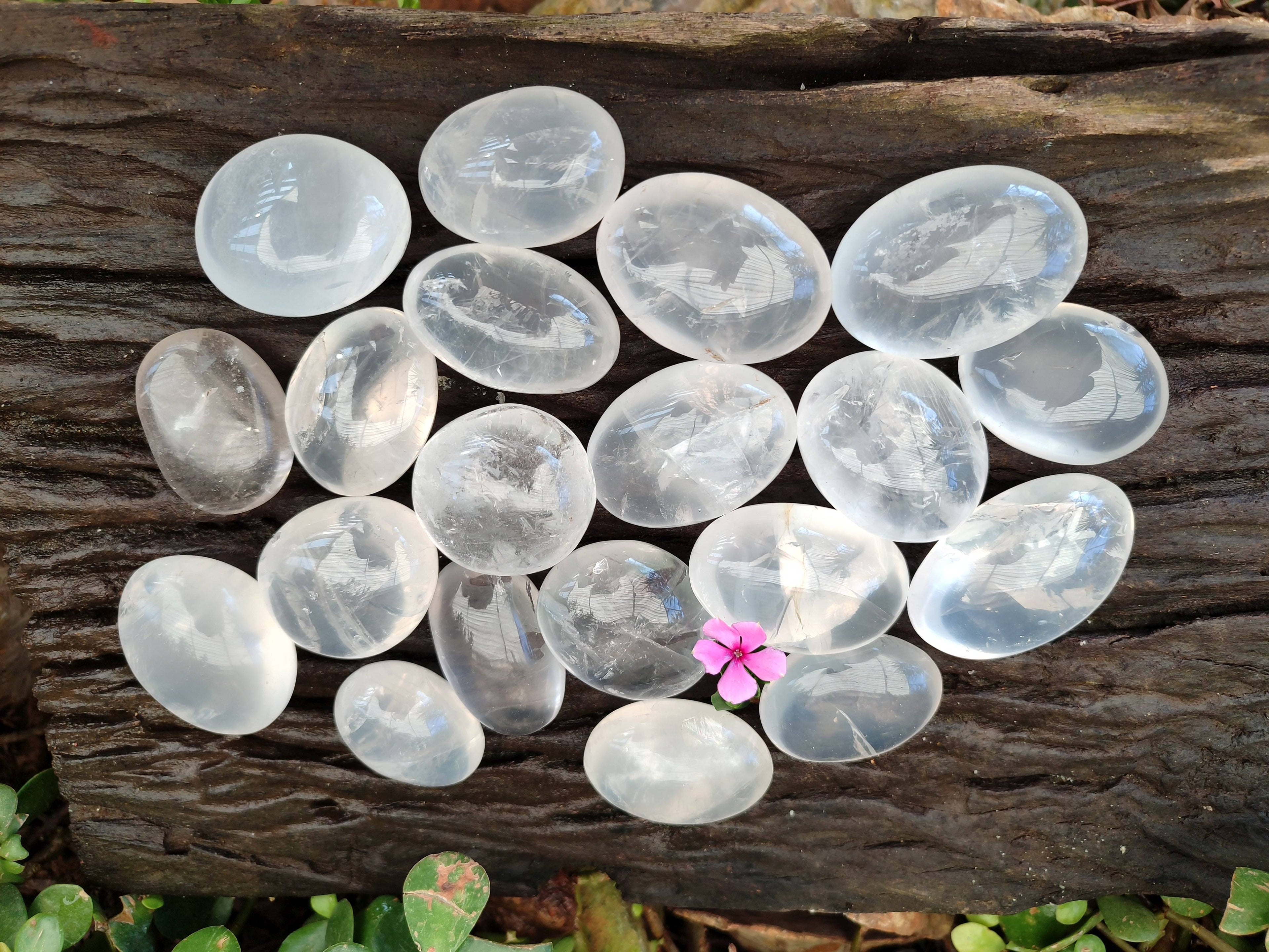 Polished Girasol Pearl Quartz Palm Stones x 20 From Ambatondrazaka, Madagascar - Toprock Gemstones and Minerals 
