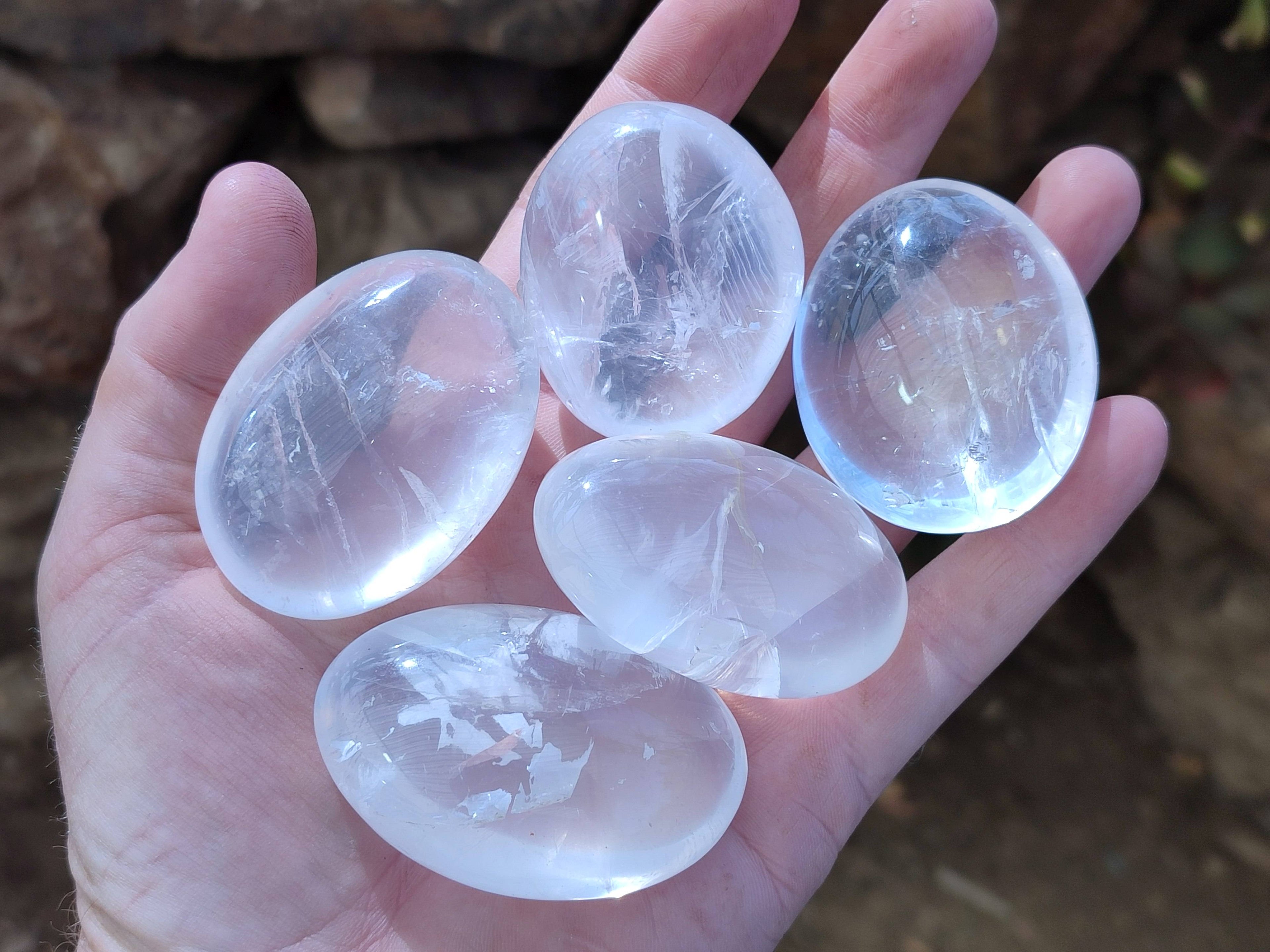 Polished Girasol Pearl Quartz Palm Stones x 20 From Ambatondrazaka, Madagascar - Toprock Gemstones and Minerals 
