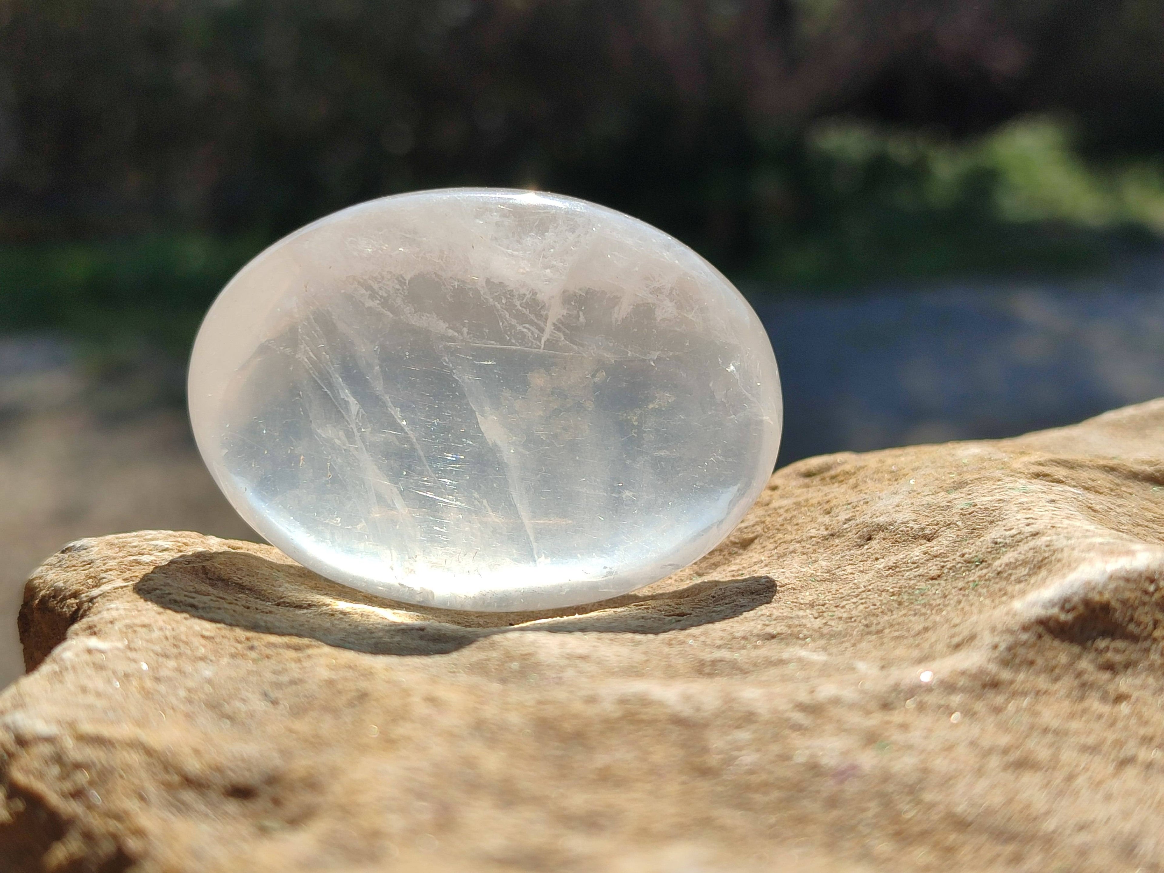 Polished Girasol Pearl Quartz Palm Stones x 20 From Ambatondrazaka, Madagascar - Toprock Gemstones and Minerals 