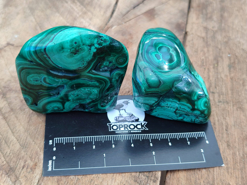 Polished Flower Banded Malachite Free Forms x 6 From Congo - Toprock Gemstones and Minerals 