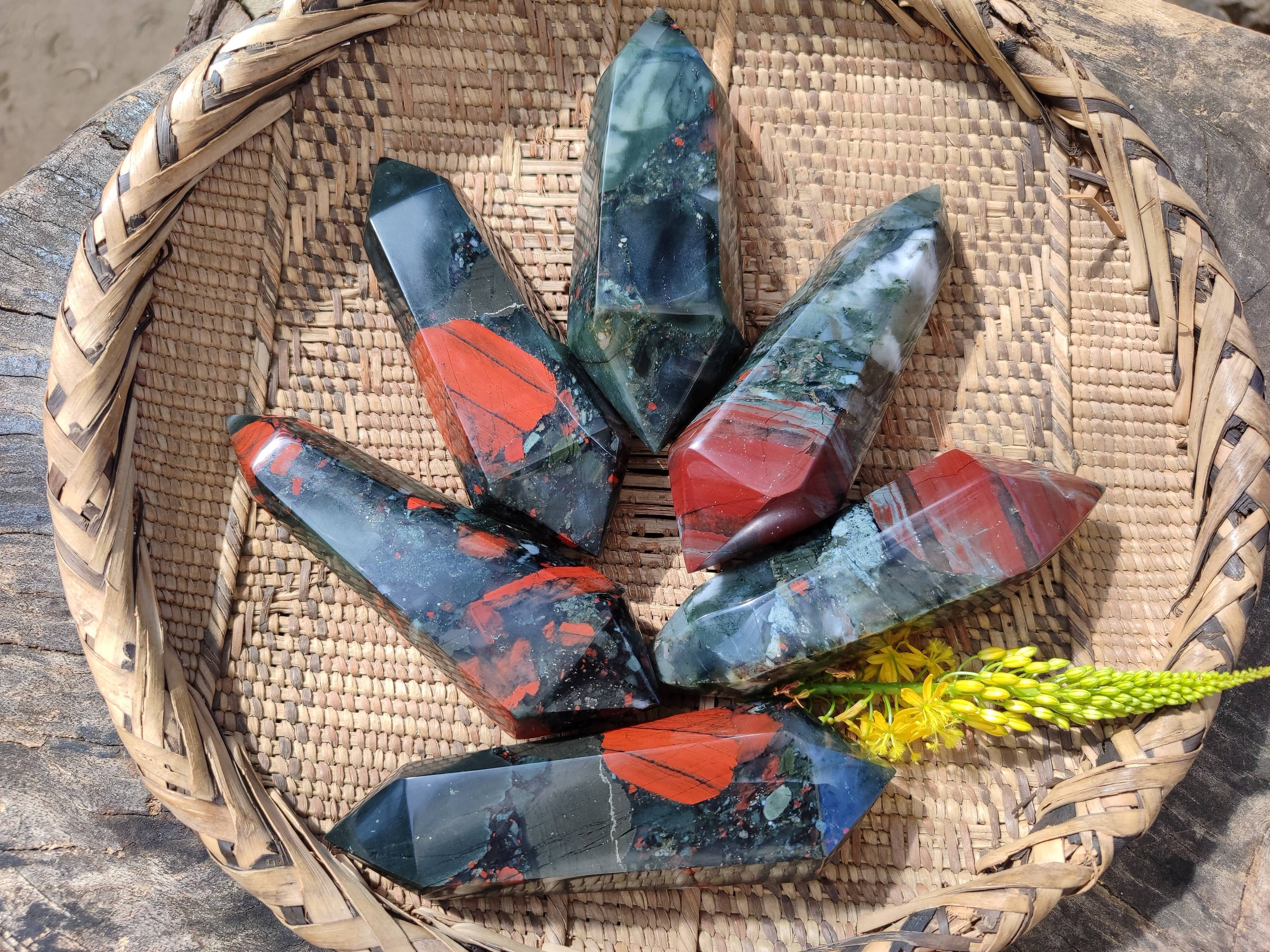 Polished Double Terminated Bloodstone Points x 6 From Swaziland - Toprock Gemstones and Minerals 